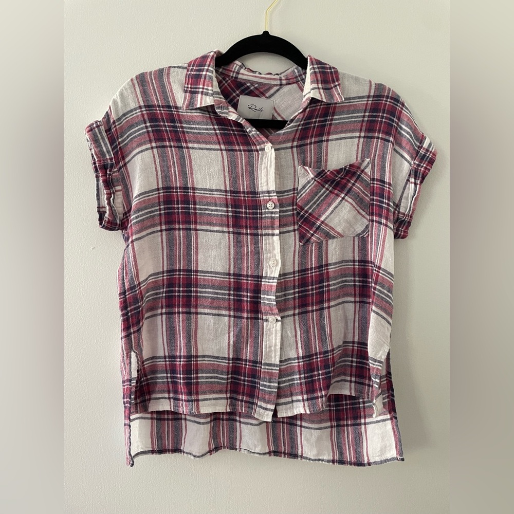 RAILS $148 Whitney linen blend shirt in raspberry coast white- XS